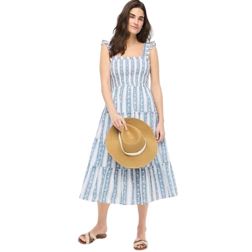 *NWT* J. Crew Printed Smocked Midi DRESS XL L M Summer Baby Shower